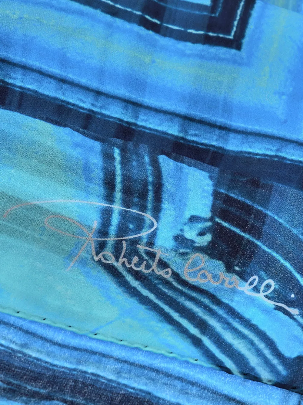 Roberto Cavalli Zijden sjaal met malachietprint - Blauw