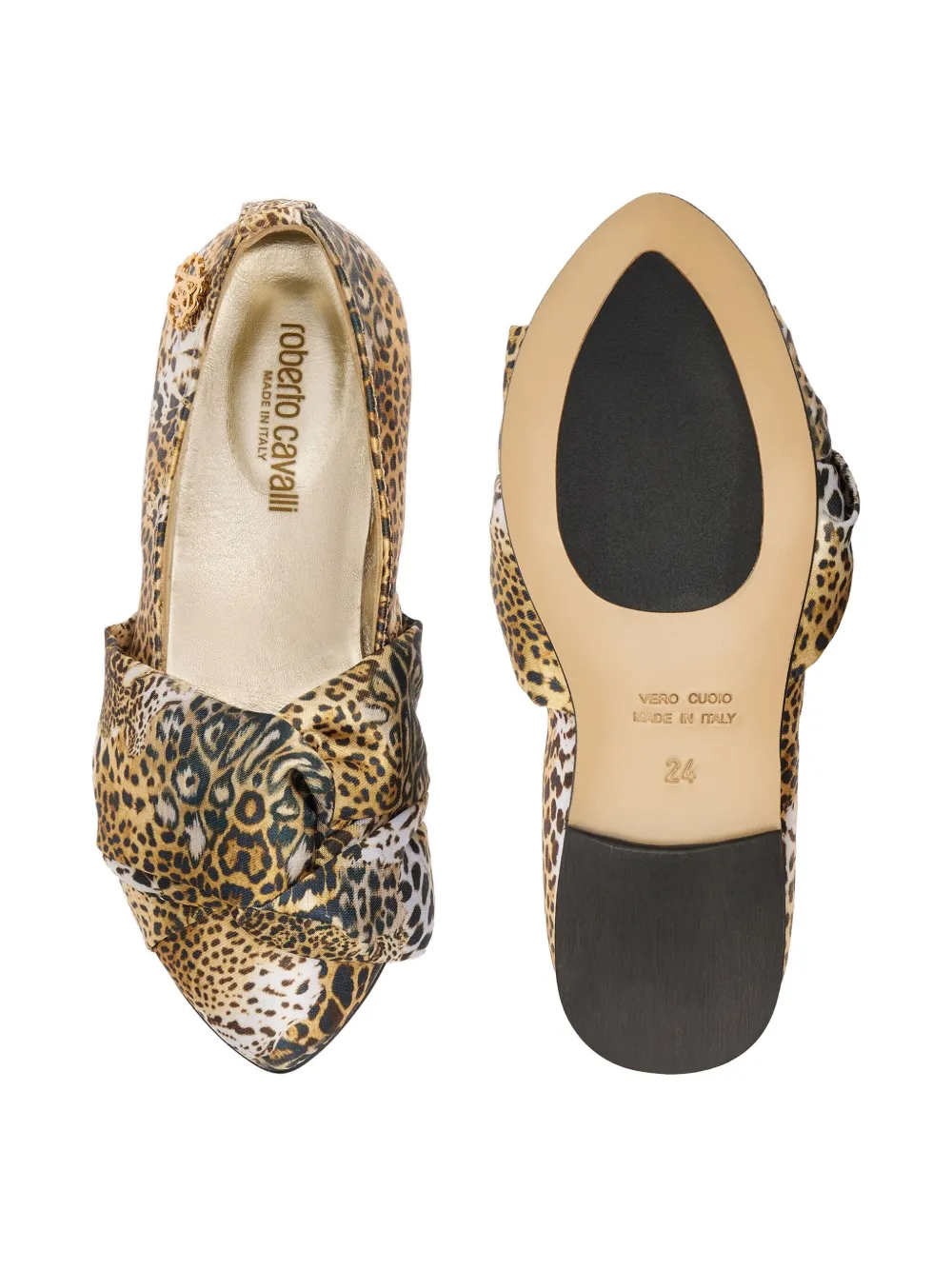 Roberto Cavalli Junior Geknoopte ballerina's met jaguarprint Bruin