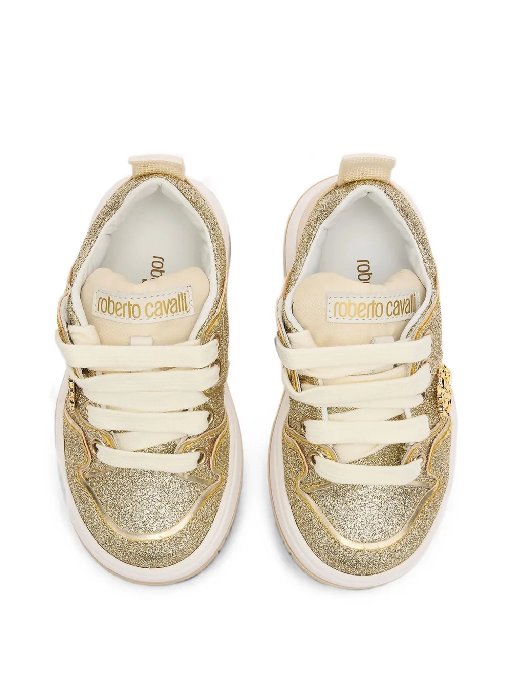 Roberto Cavalli Junior glitter-detail RC Monogram sneakers Goud