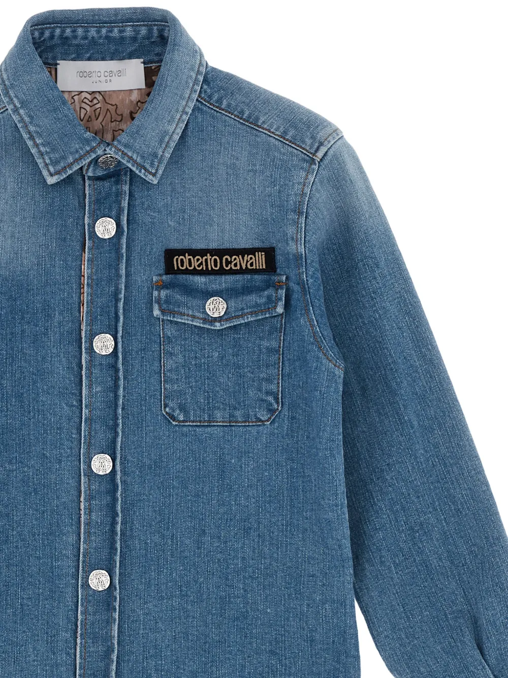 Roberto Cavalli Junior Spijkershirt met zak Blauw