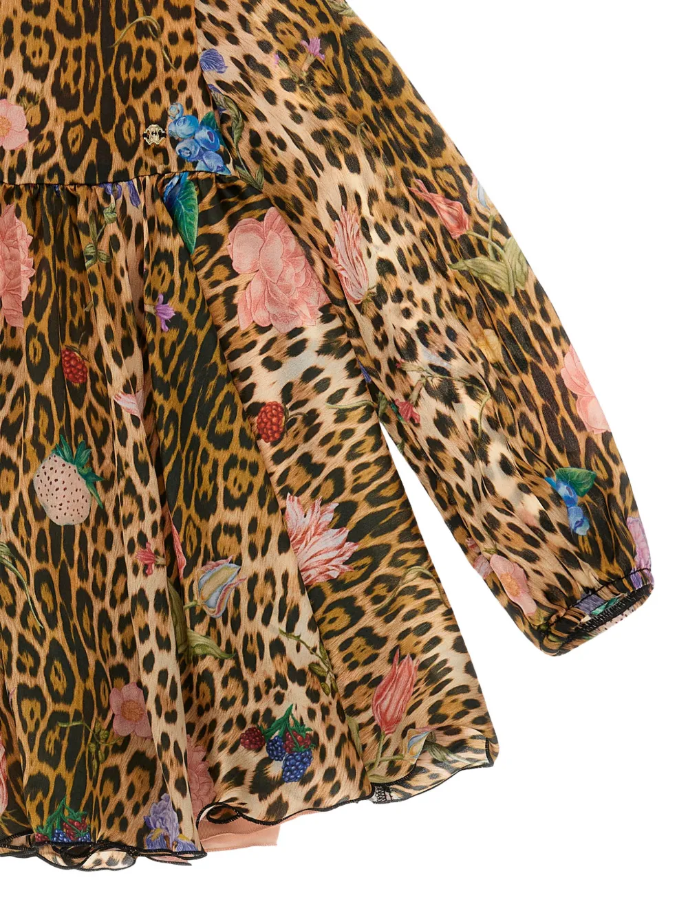 Roberto Cavalli Junior Jurk met luipaardprint en bloemenprint Beige
