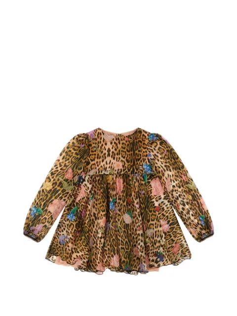 Roberto Cavalli Junior vestido con estampado de leopardo y flores