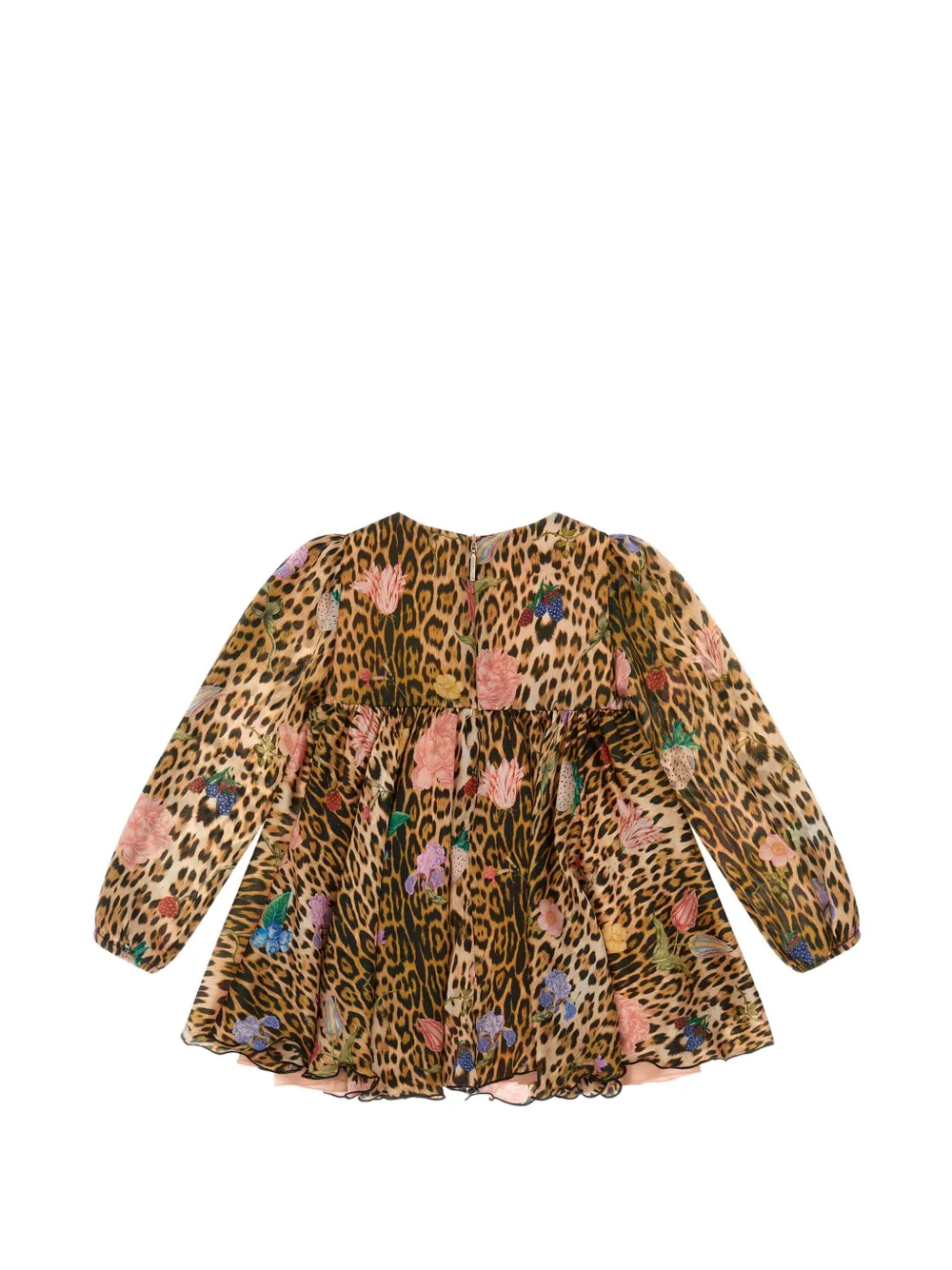Roberto Cavalli Junior Jurk met luipaardprint en bloemenprint Beige