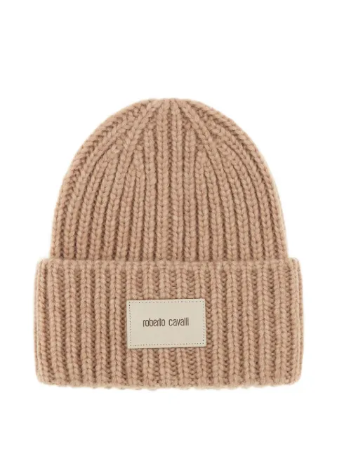 Roberto Cavalli logo-patch ribbed beanie hat