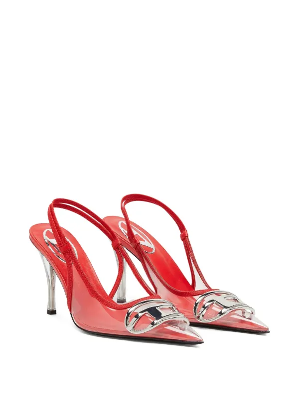 Diesel D-Venus-leather-trim Transparent Slingback Pumps | Red