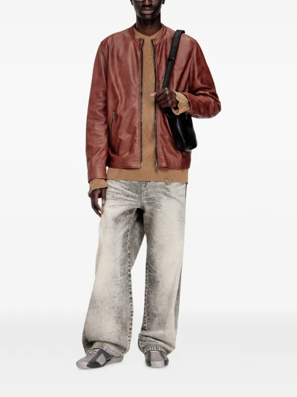 Diesel L-Tad-Bkbx Leather Jacket | Brown | FARFETCH ZA