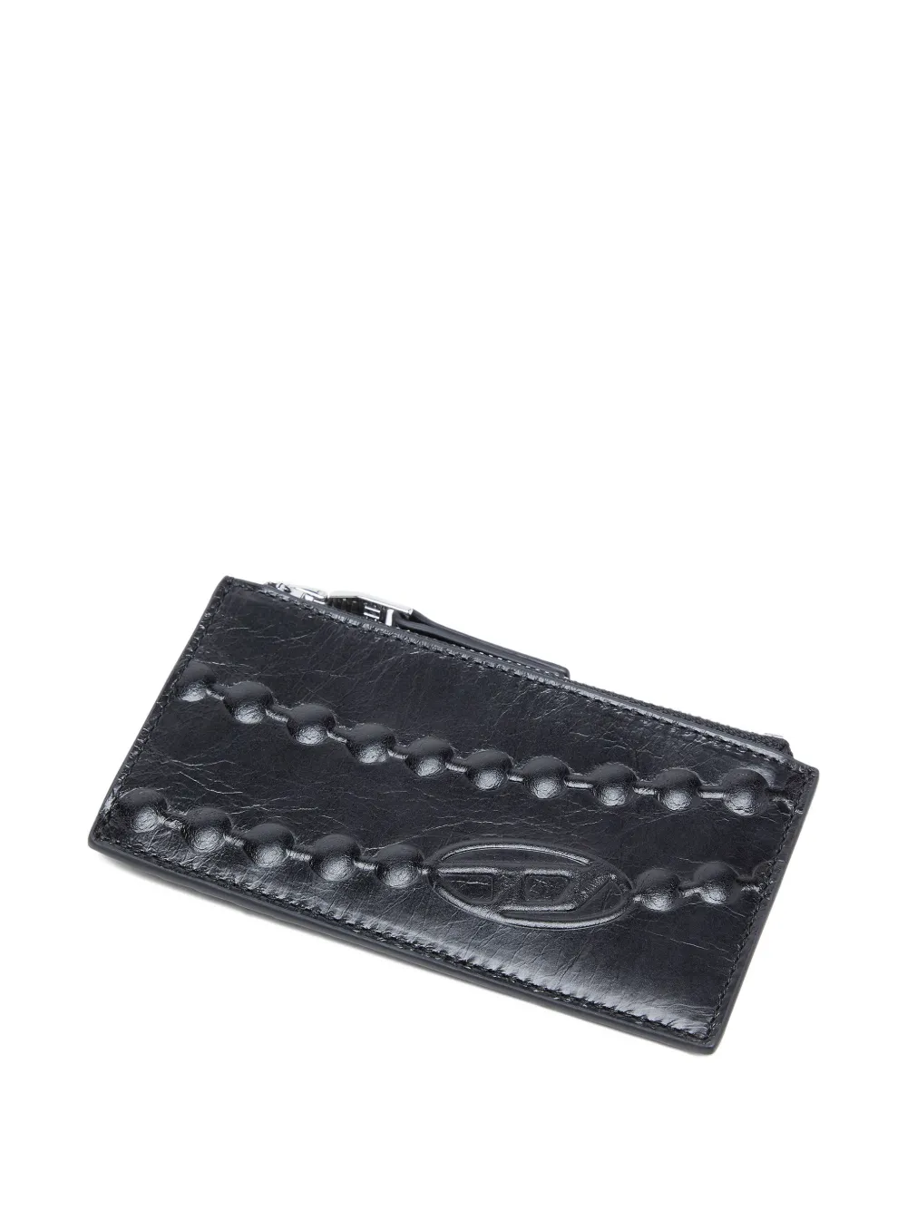 Diesel Embossed Zip Card Case In Black