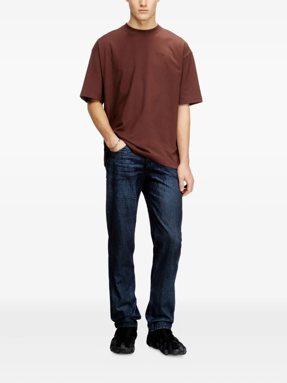 Diesel T-Boggy-Megoval-D embroidered logo T-Shirt - Bruin