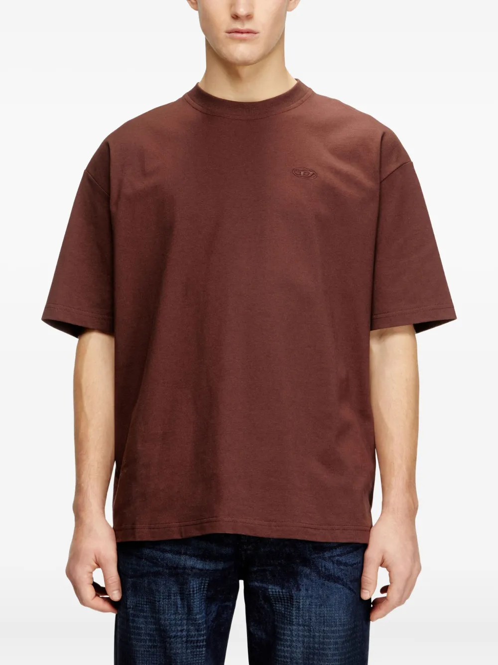 Diesel T-Boggy-Megoval-D T-shirt met geborduurd logo Bruin