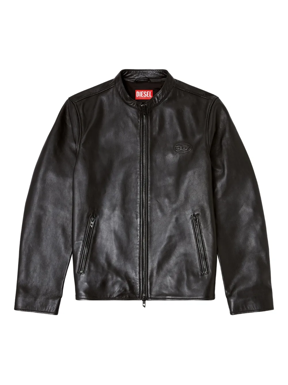 Diesel chamarra de piel con logo en relieve | negro | Image 1