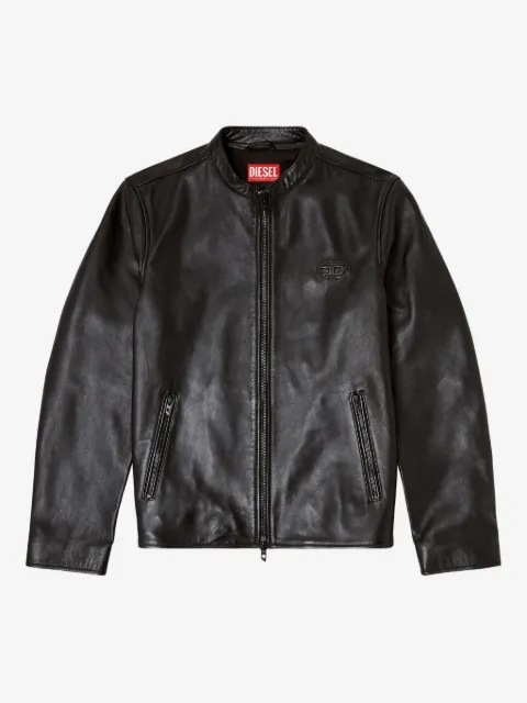 Diesel chamarra de piel con logo en relieve