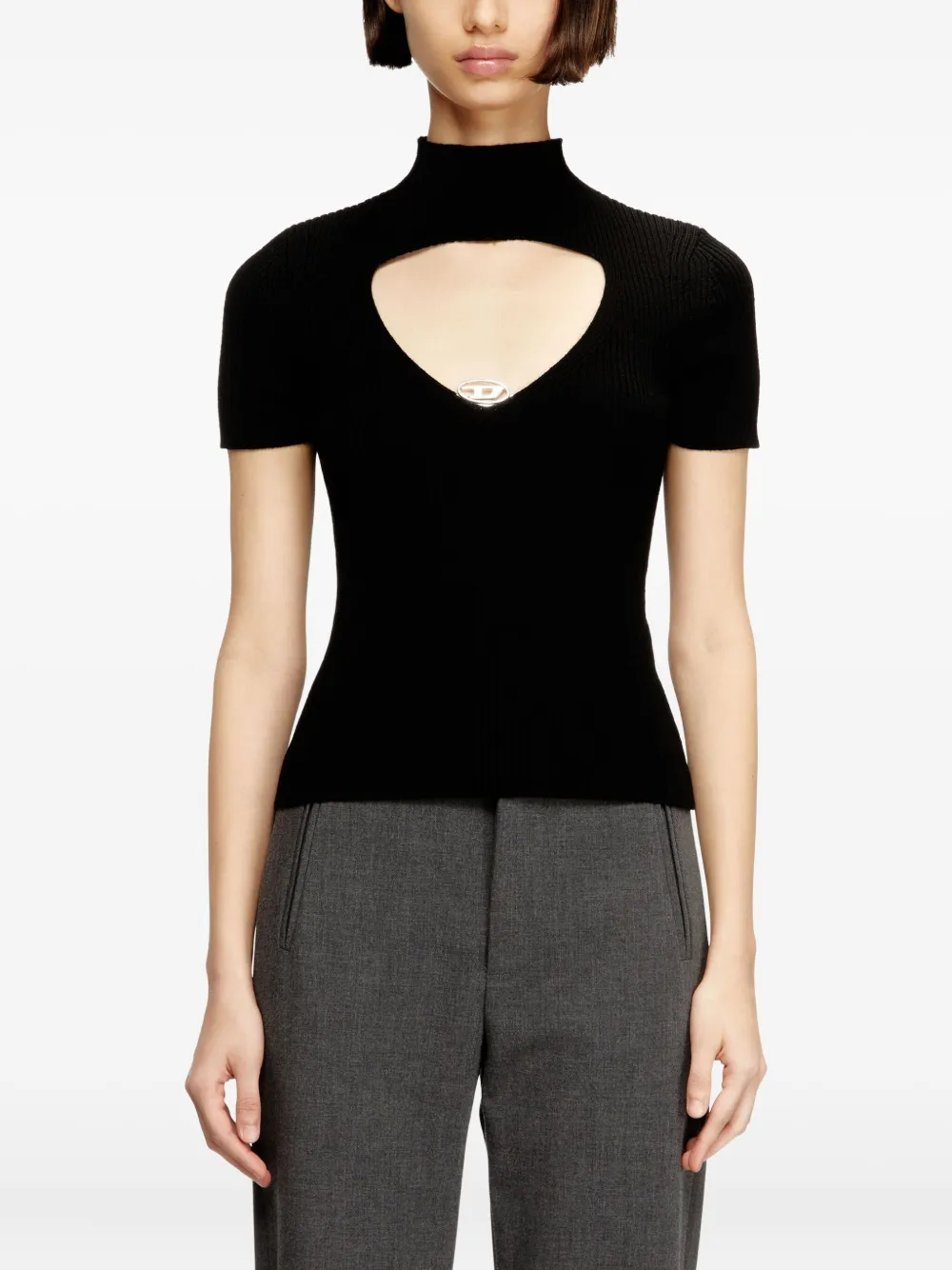 Diesel M-olive Cut-out Oval Hardware T-shirt In Black