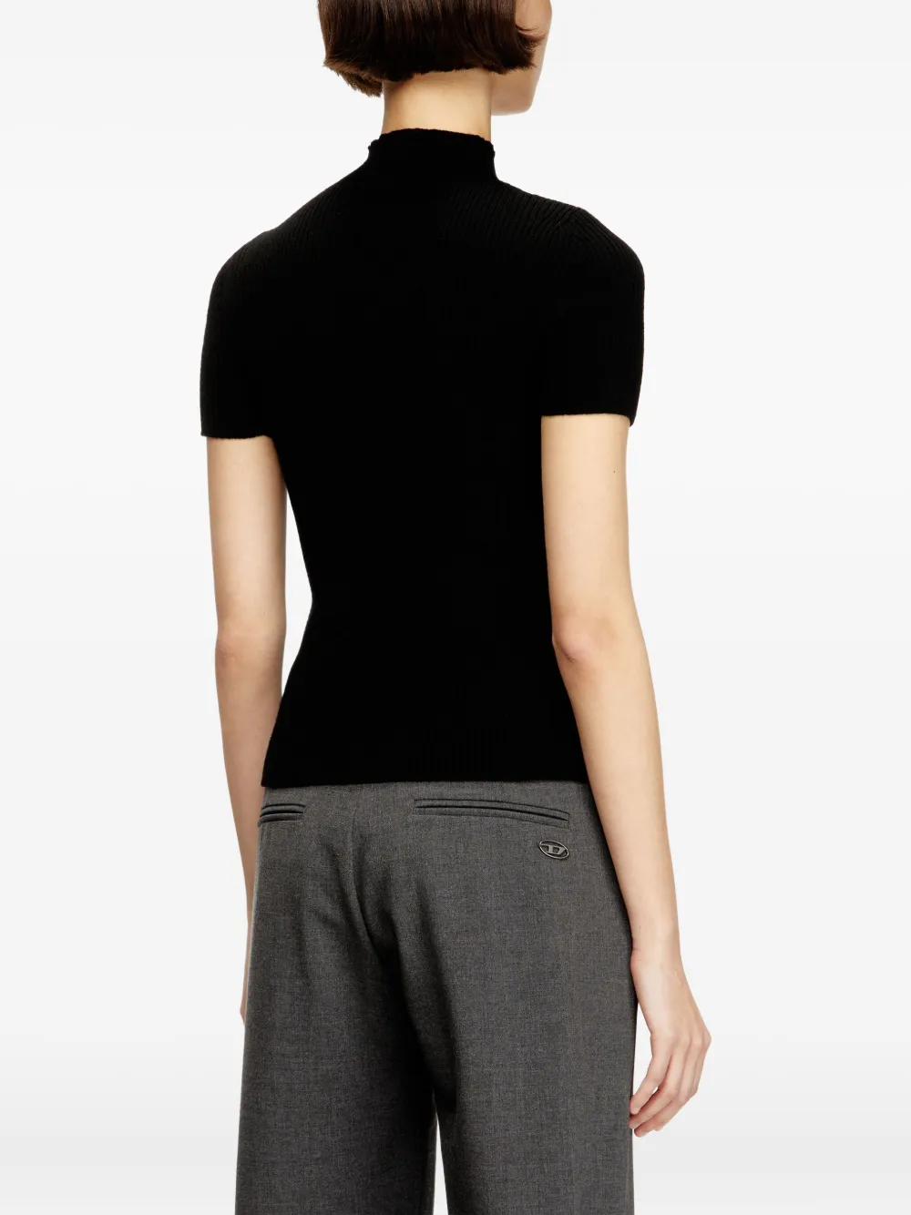 Diesel M-olive Cut-out Oval Hardware T-shirt In Black