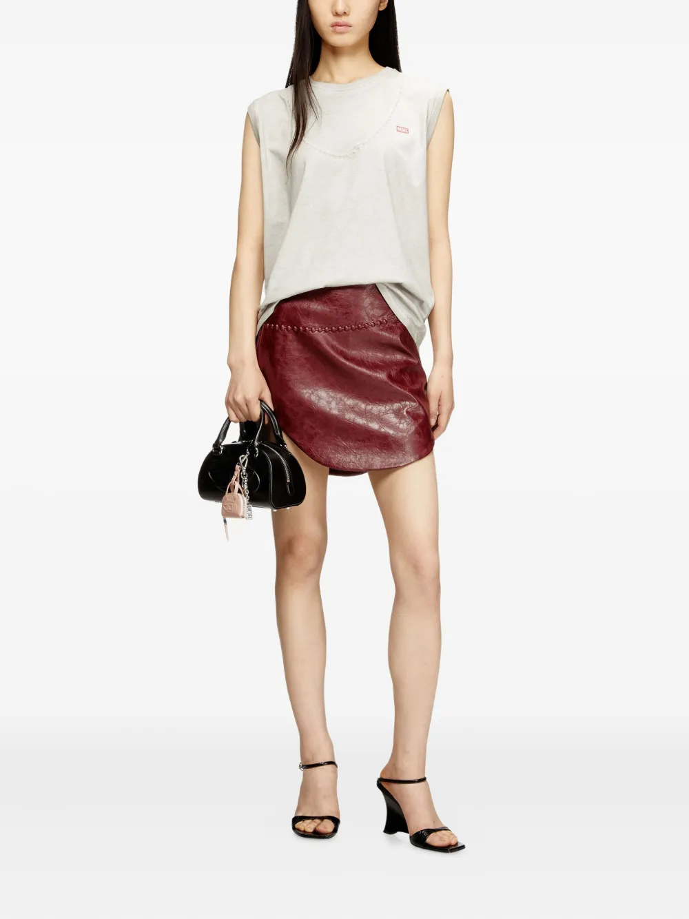 Diesel O-hara Embossed-motif Mini Skirt In Red