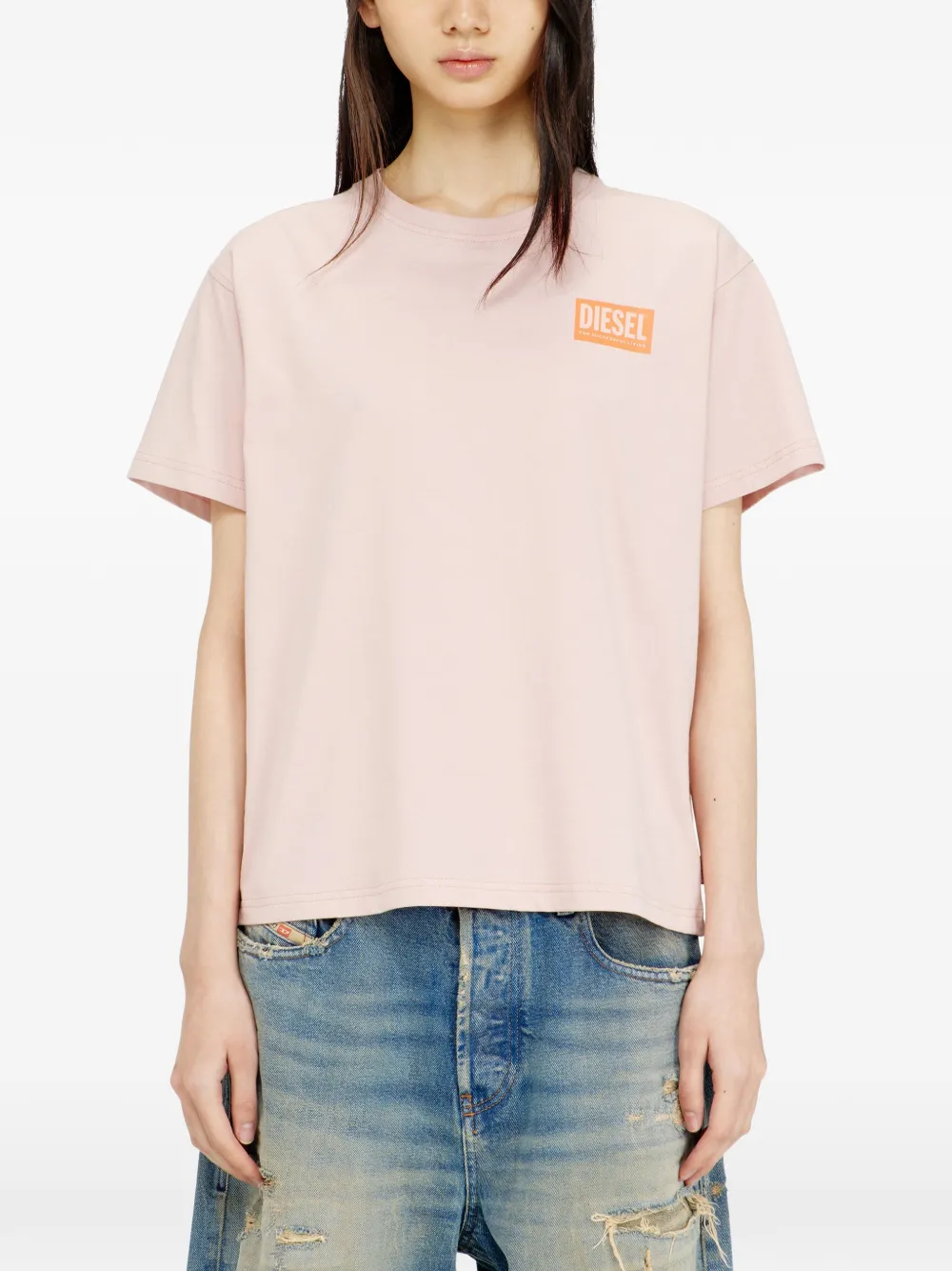 Diesel T-Normy-S6 T-shirt met logoprint Roze