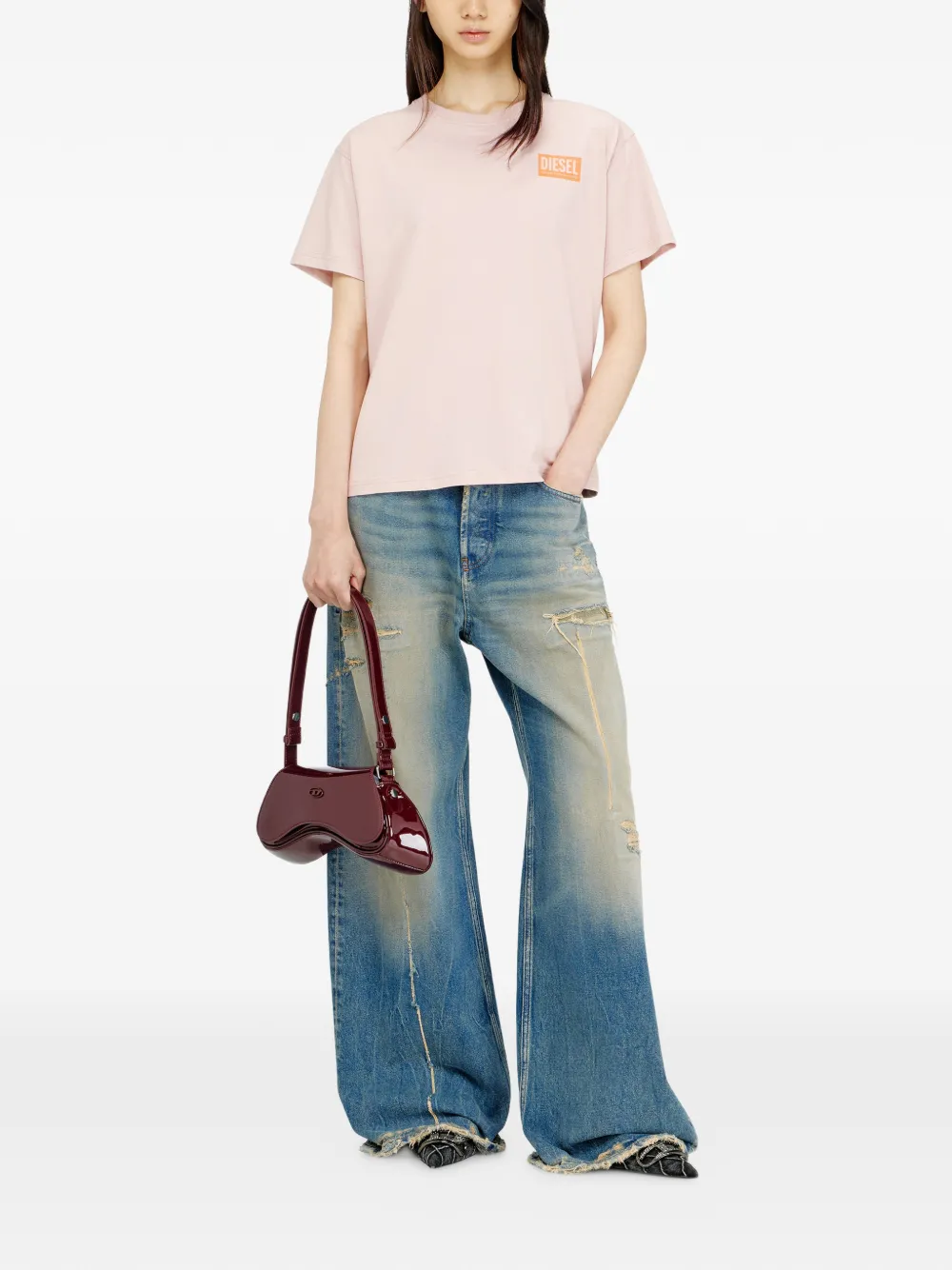 Diesel T-Normy-S6 T-shirt met logoprint Roze