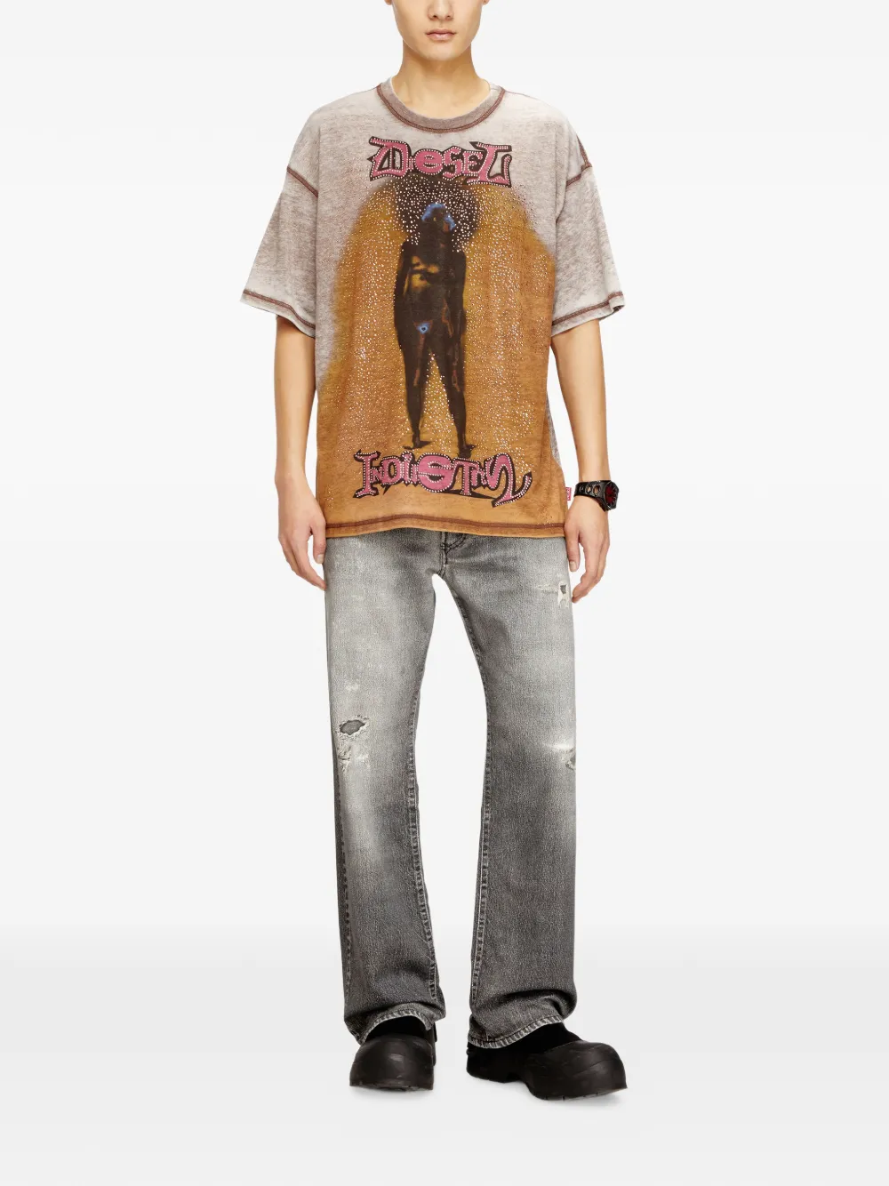 Diesel studded graphic T-shirt - Beige