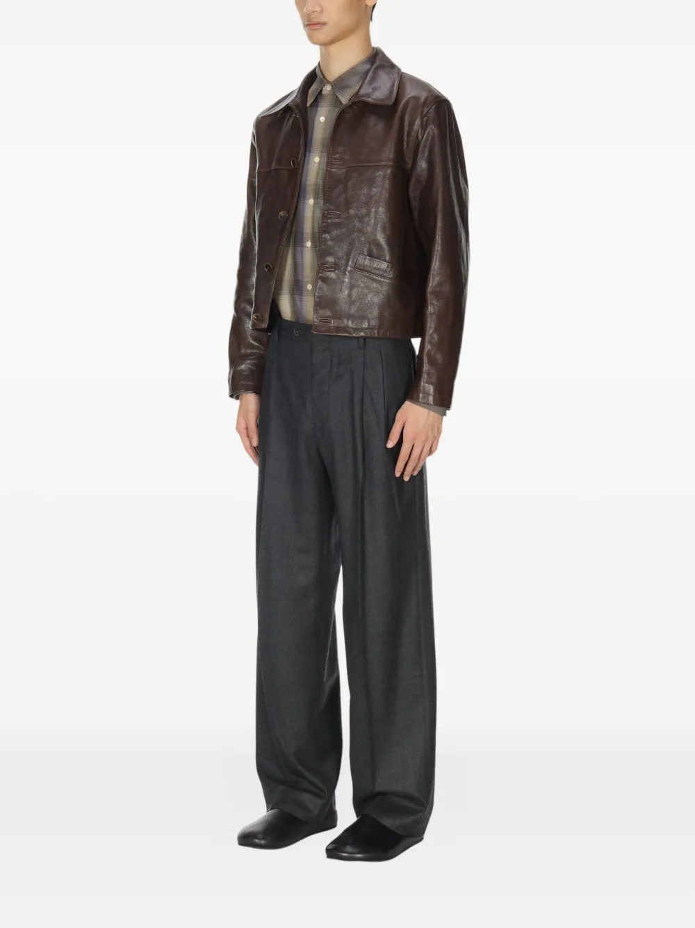Auralee Buttoned Leather Blouson In Brown