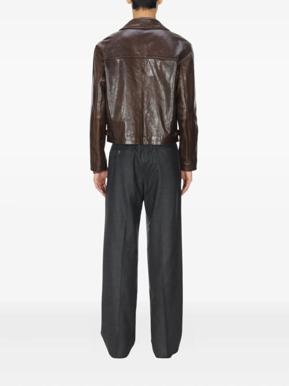 Auralee Buttoned Leather Blouson In Brown