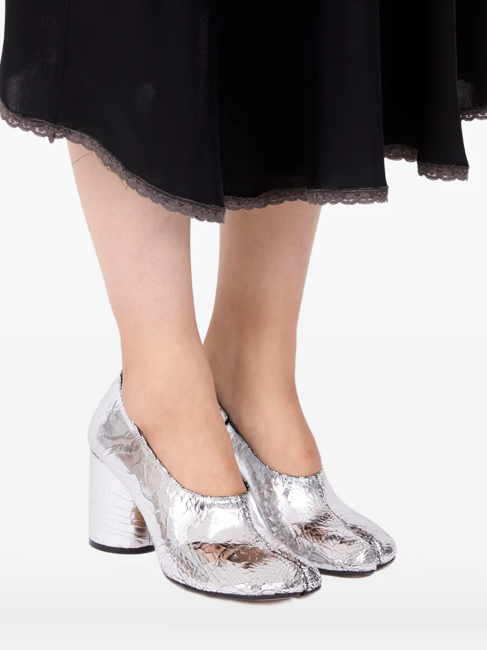 Maison Margiela 80 mm Tabi Broken Mirror hoge pumps Zilver