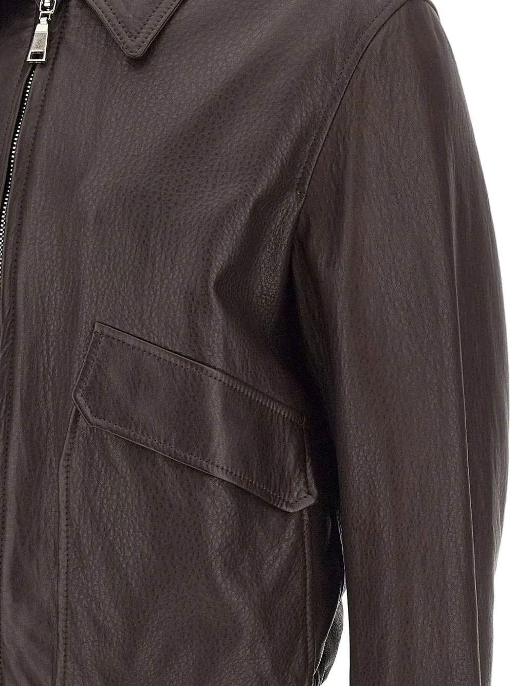 Tagliatore Leather Jacket With Collared Design And Front Pockets In Brown