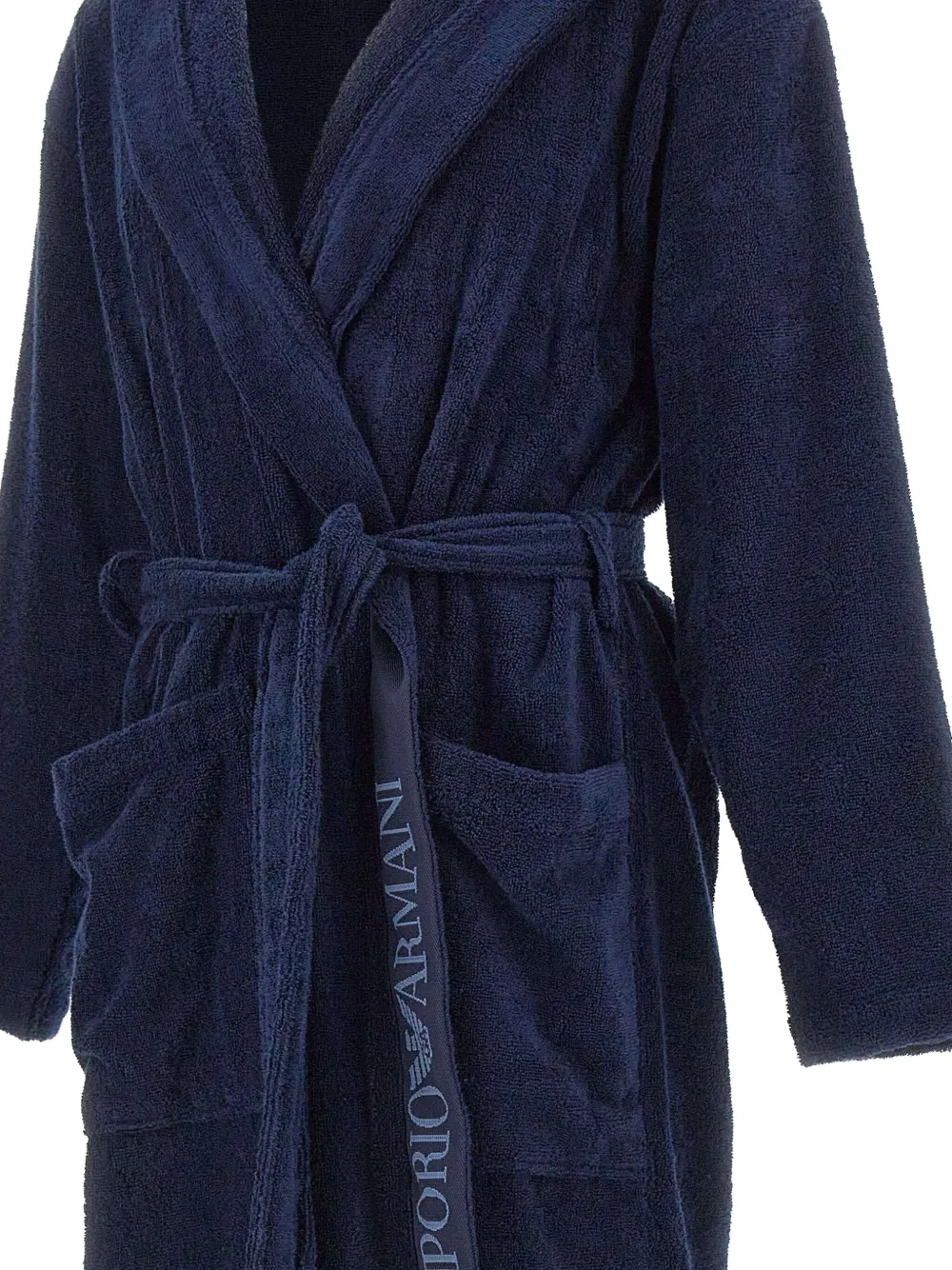 Emporio Armani Badjas met capuchon en logo-jacquard Blauw