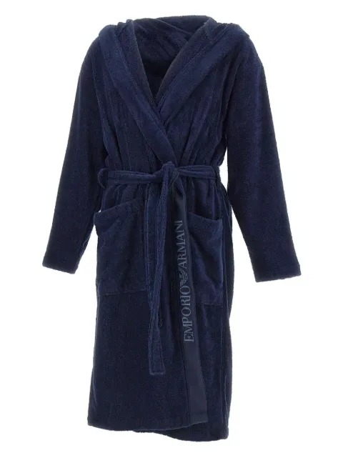 Emporio Armani hooded jacquard-logo bathrobe