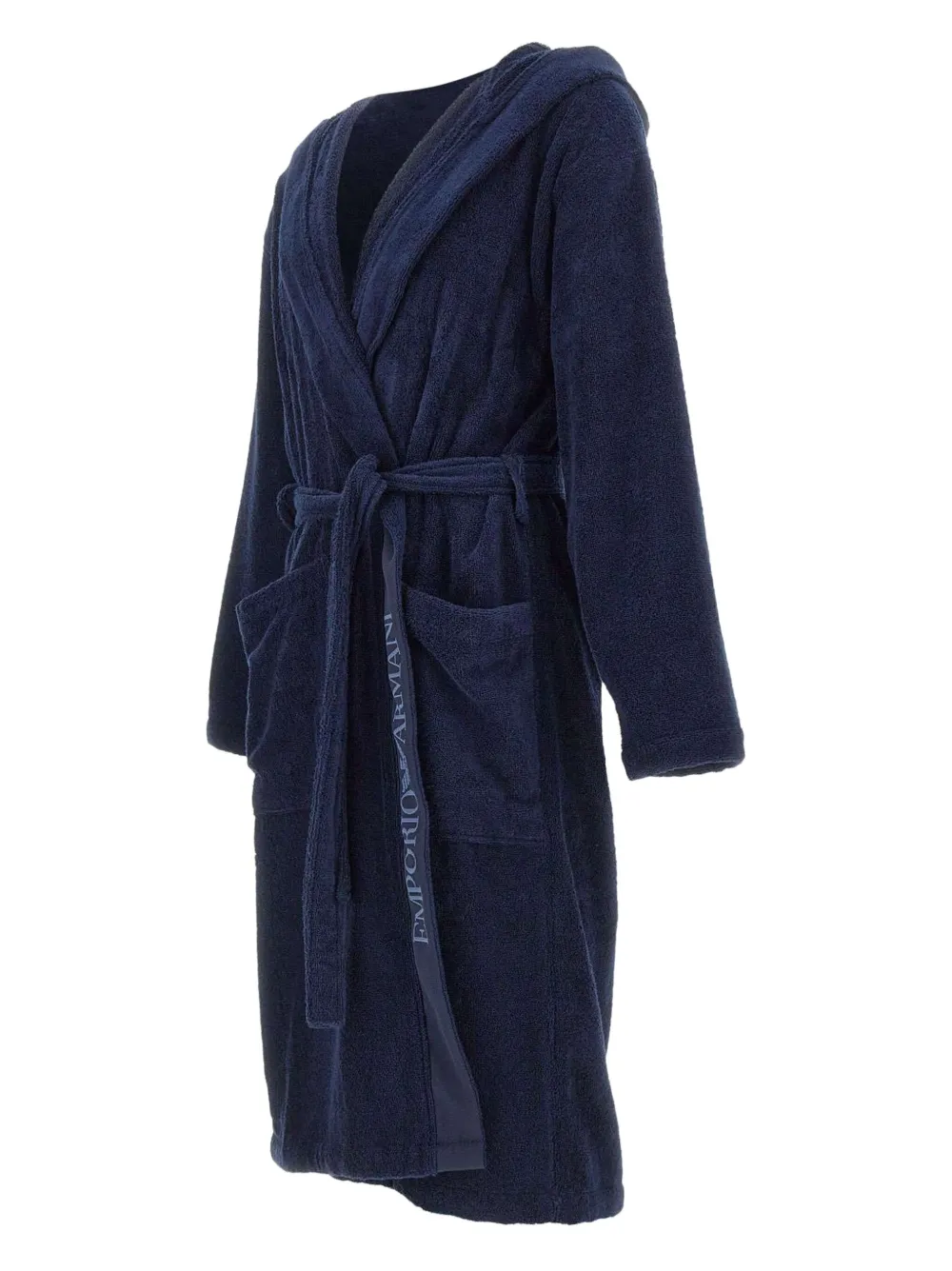 Emporio Armani Badjas met capuchon en logo-jacquard Blauw