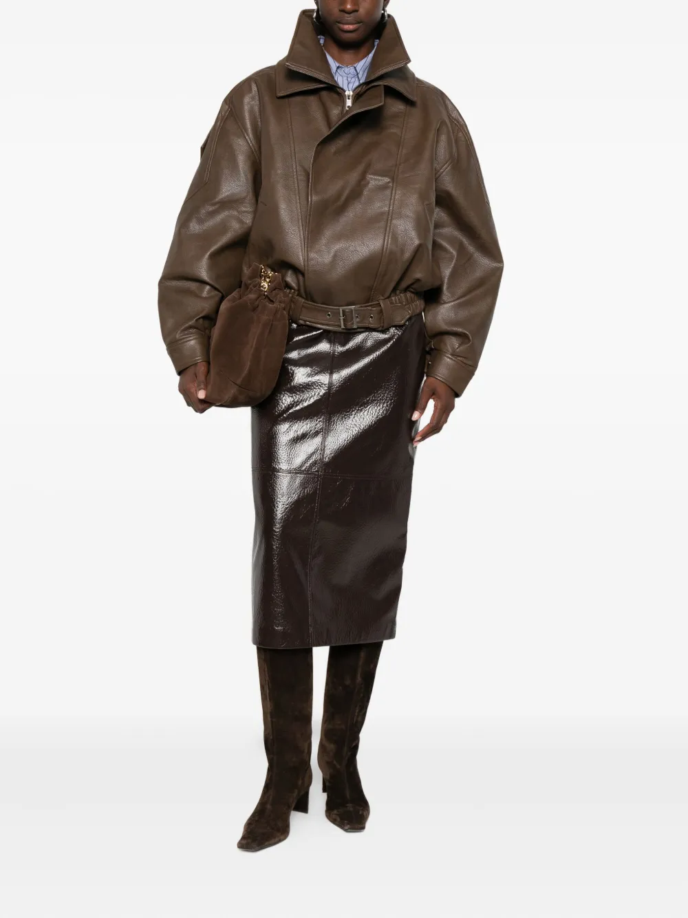 Eleh Zip-up Bomber Jacket In Brown