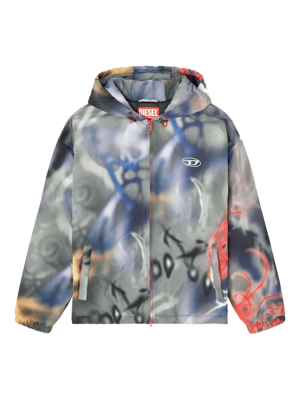 Diesel J-MIRR graffiti print hooded jacket | Grey | Image 1