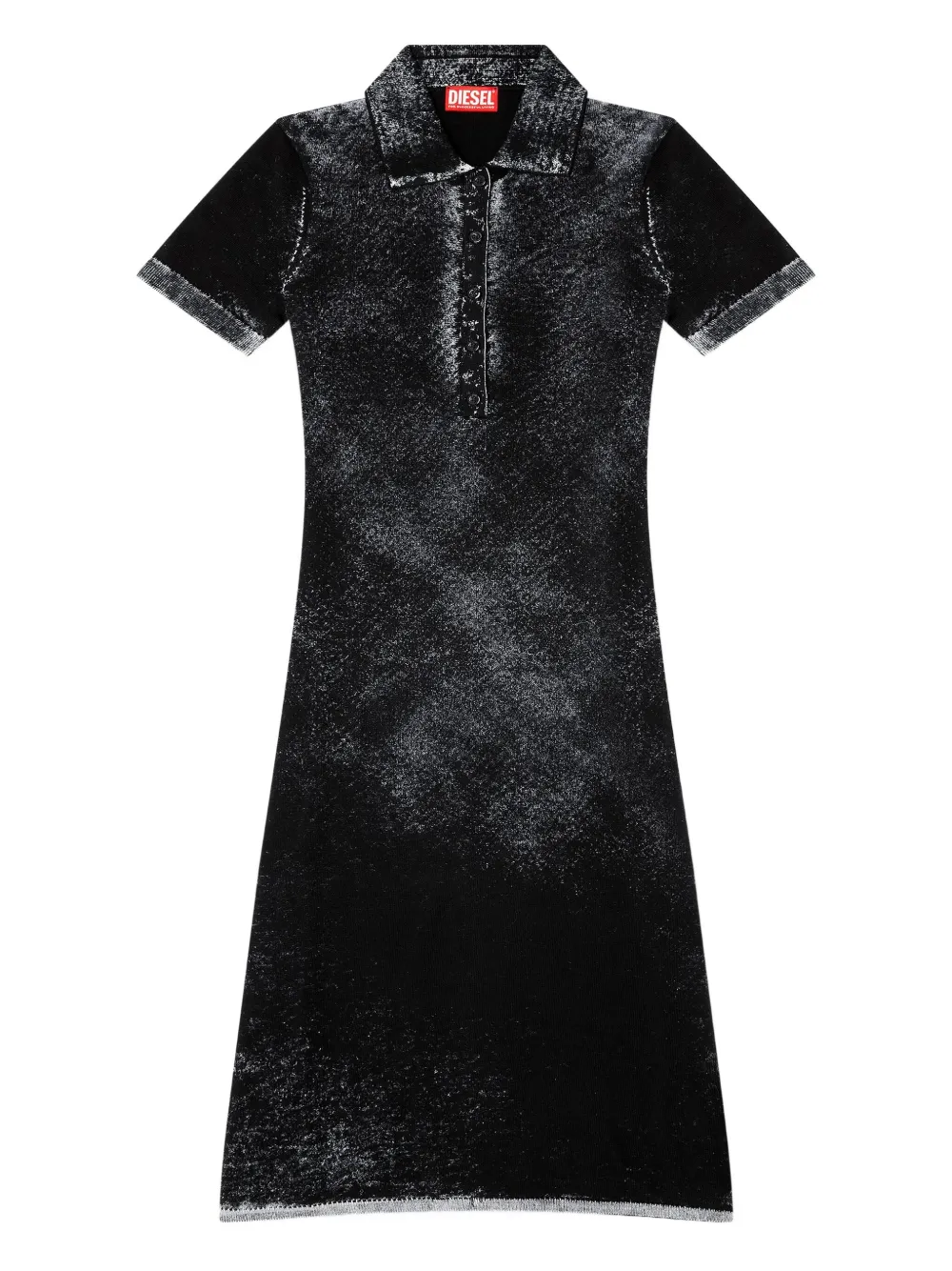 Diesel Midi Polo Dress In Reverse-printed Knit In Black