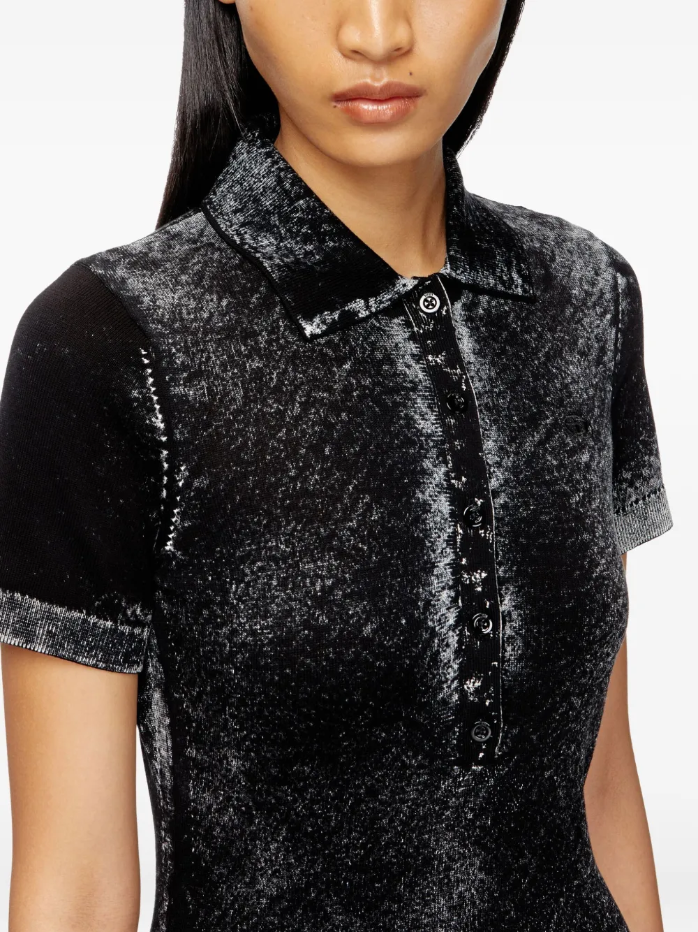 Diesel Midi Polo Dress In Reverse-printed Knit In Black