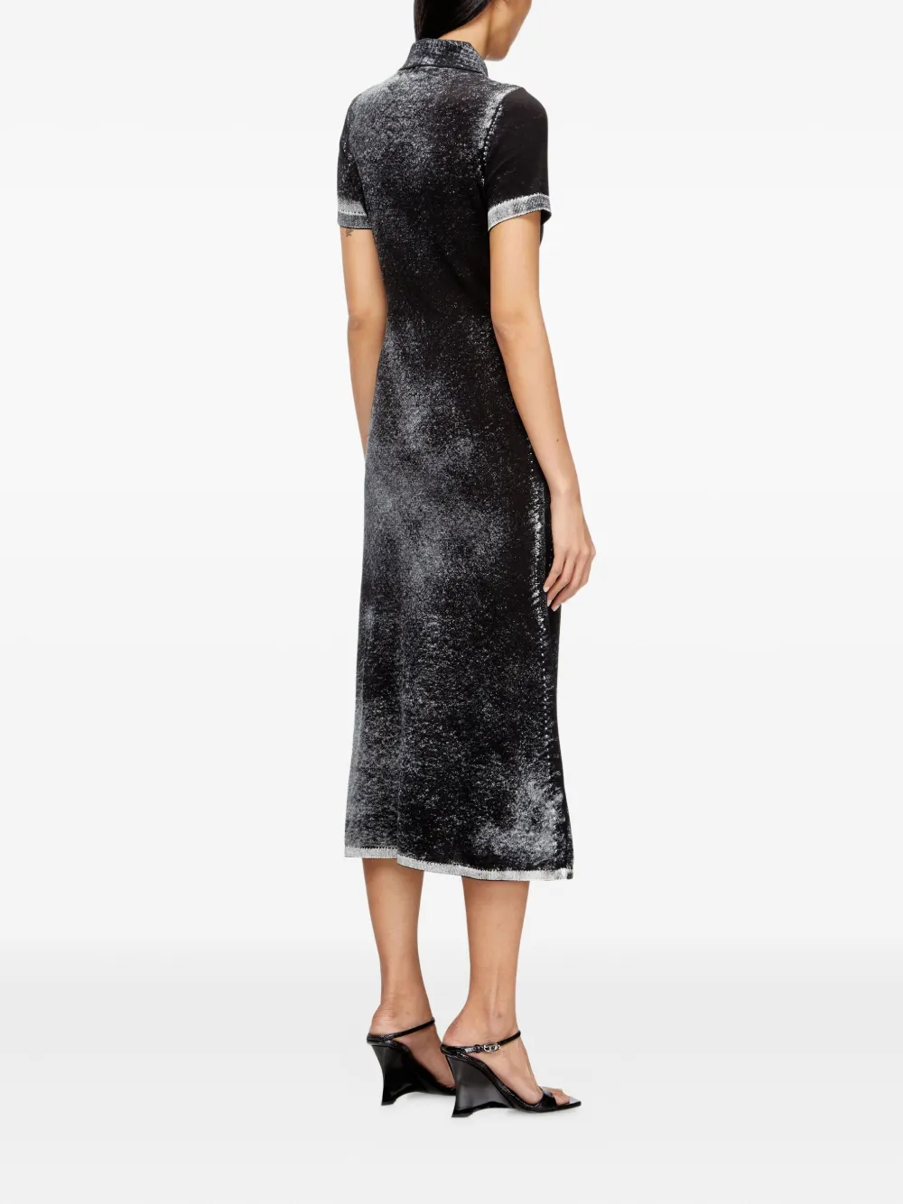 Diesel Midi Polo Dress In Reverse-printed Knit In Black