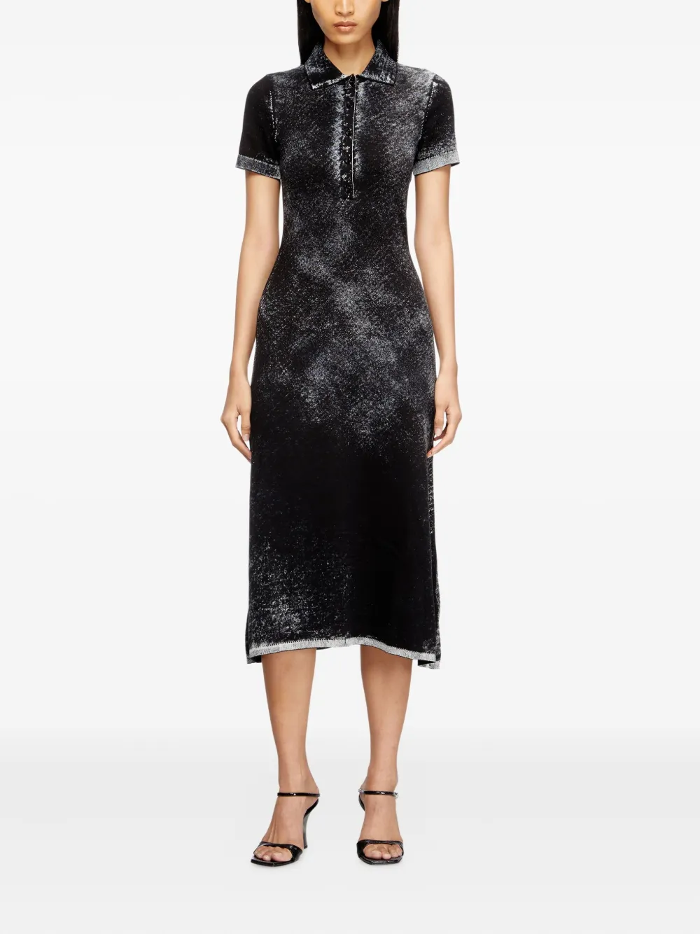 Diesel Midi Polo Dress In Reverse-printed Knit In Black