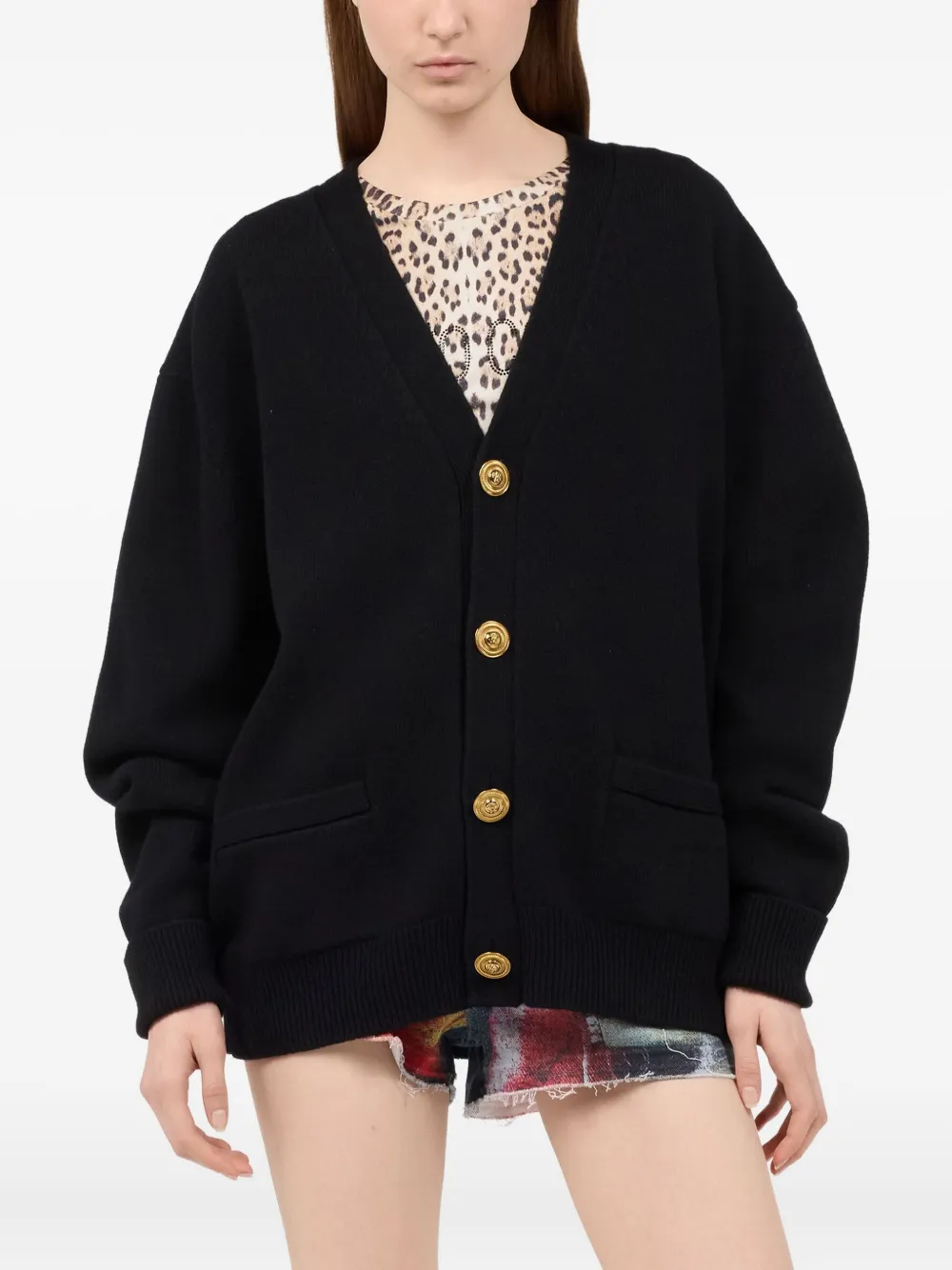 Roberto Cavalli Vest met gouden knoop Zwart