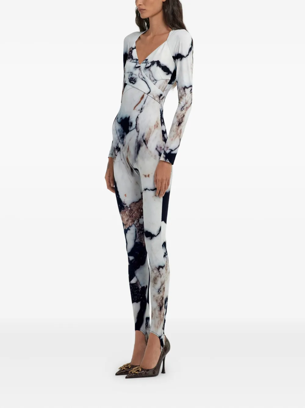 Roberto Cavalli Jumpsuit met marmerprint Wit