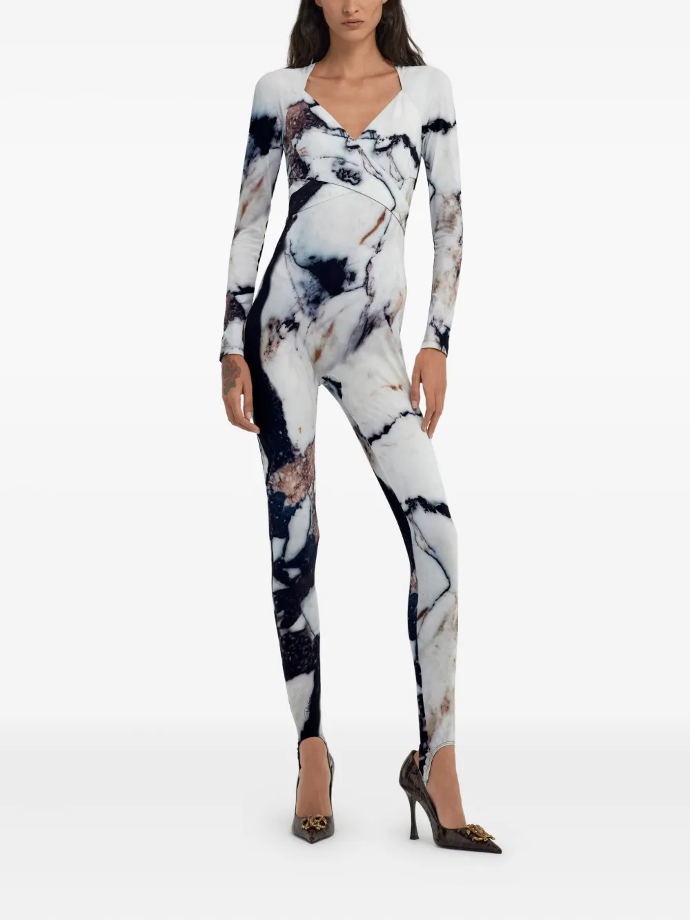 Roberto Cavalli Jumpsuit met marmerprint Wit