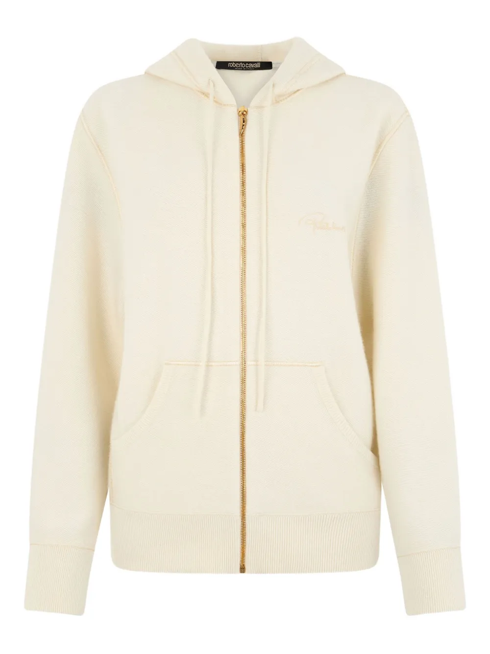 Roberto Cavalli Zip-up Hooded Sweatshirt In Neutral