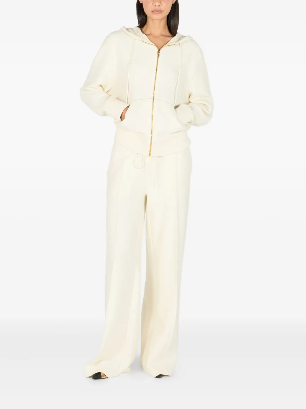 Roberto Cavalli Zip-up Hooded Sweatshirt In Neutral