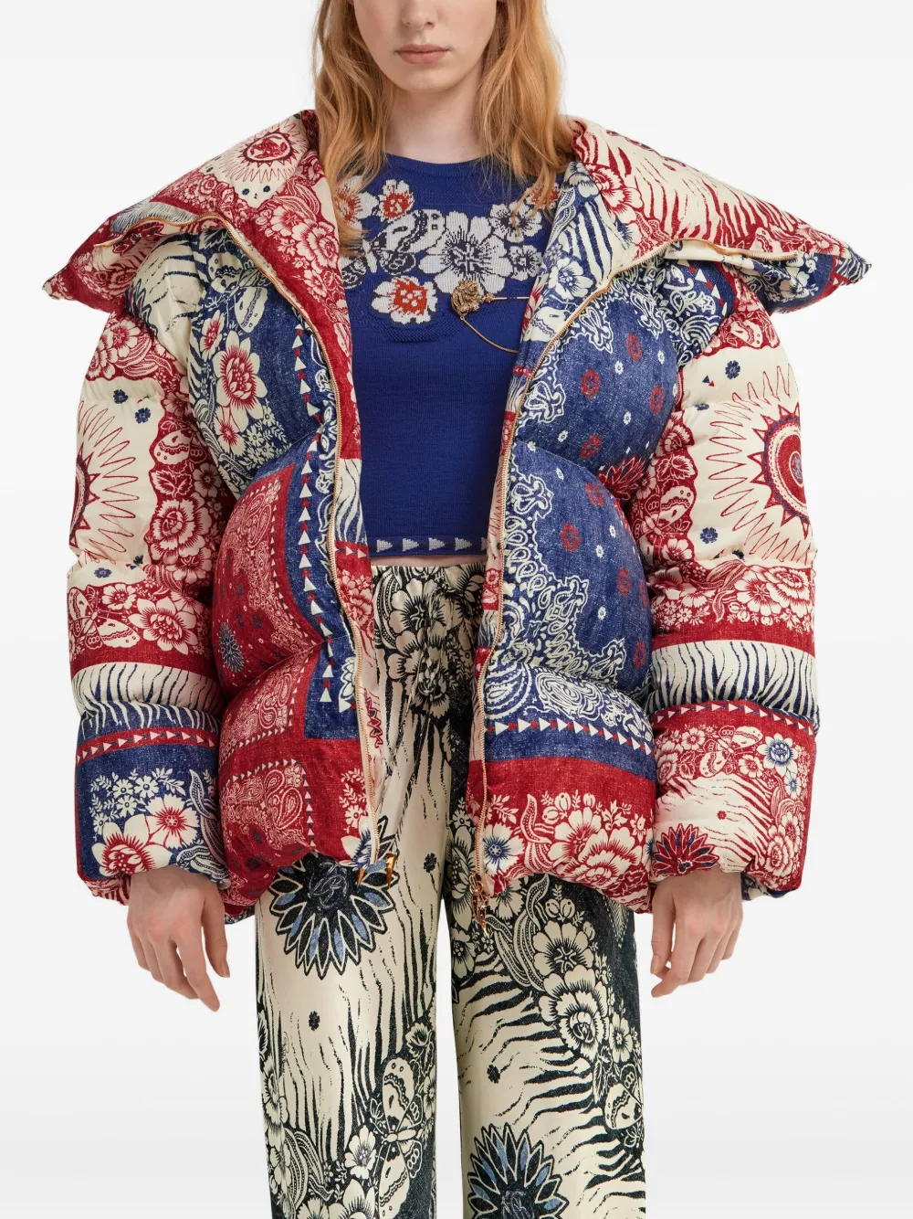 Roberto Cavalli Donsjack met bandanaprint Blauw