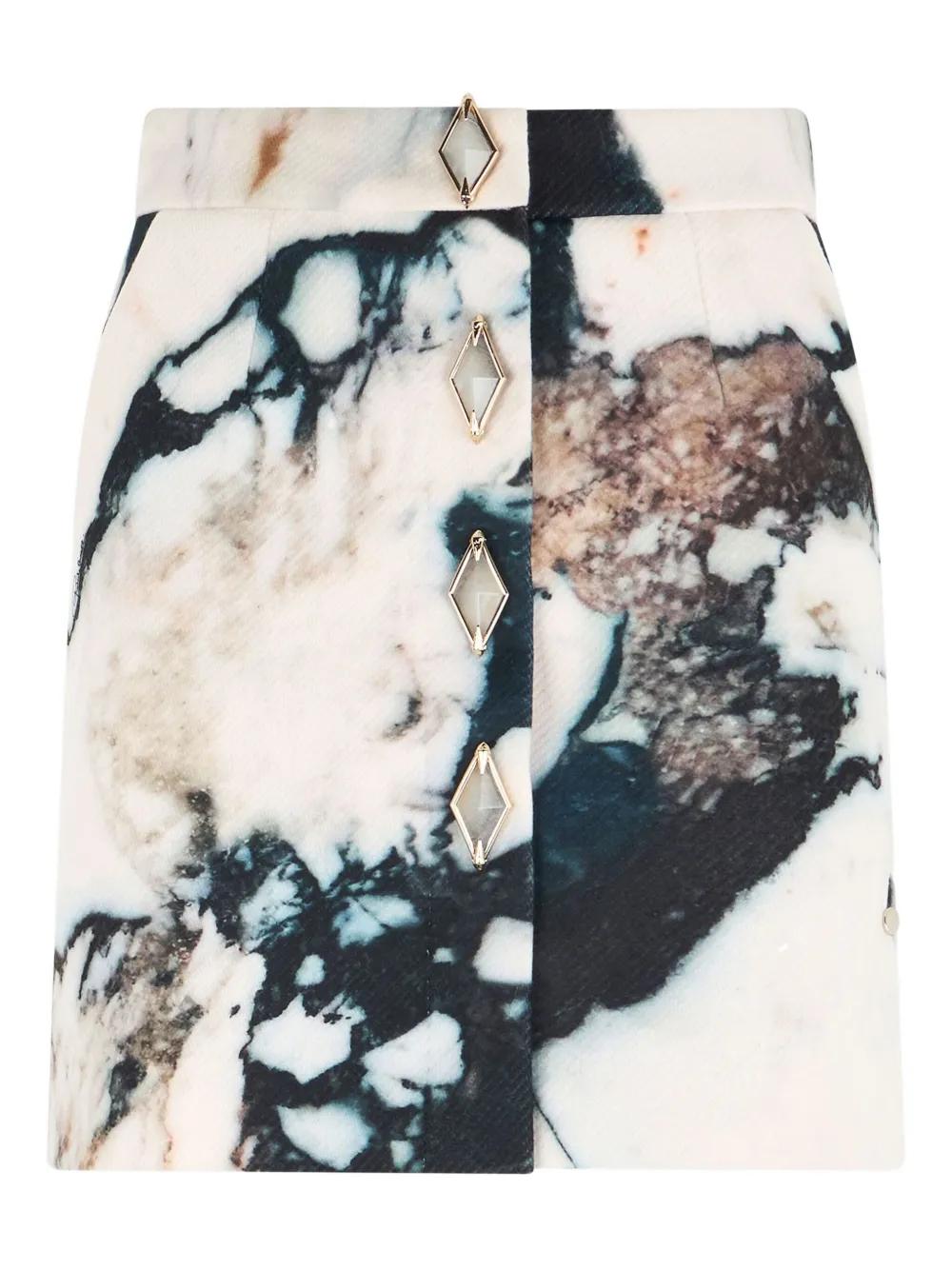 Roberto Cavalli Marble-print Button Mini Skirt In Neutral