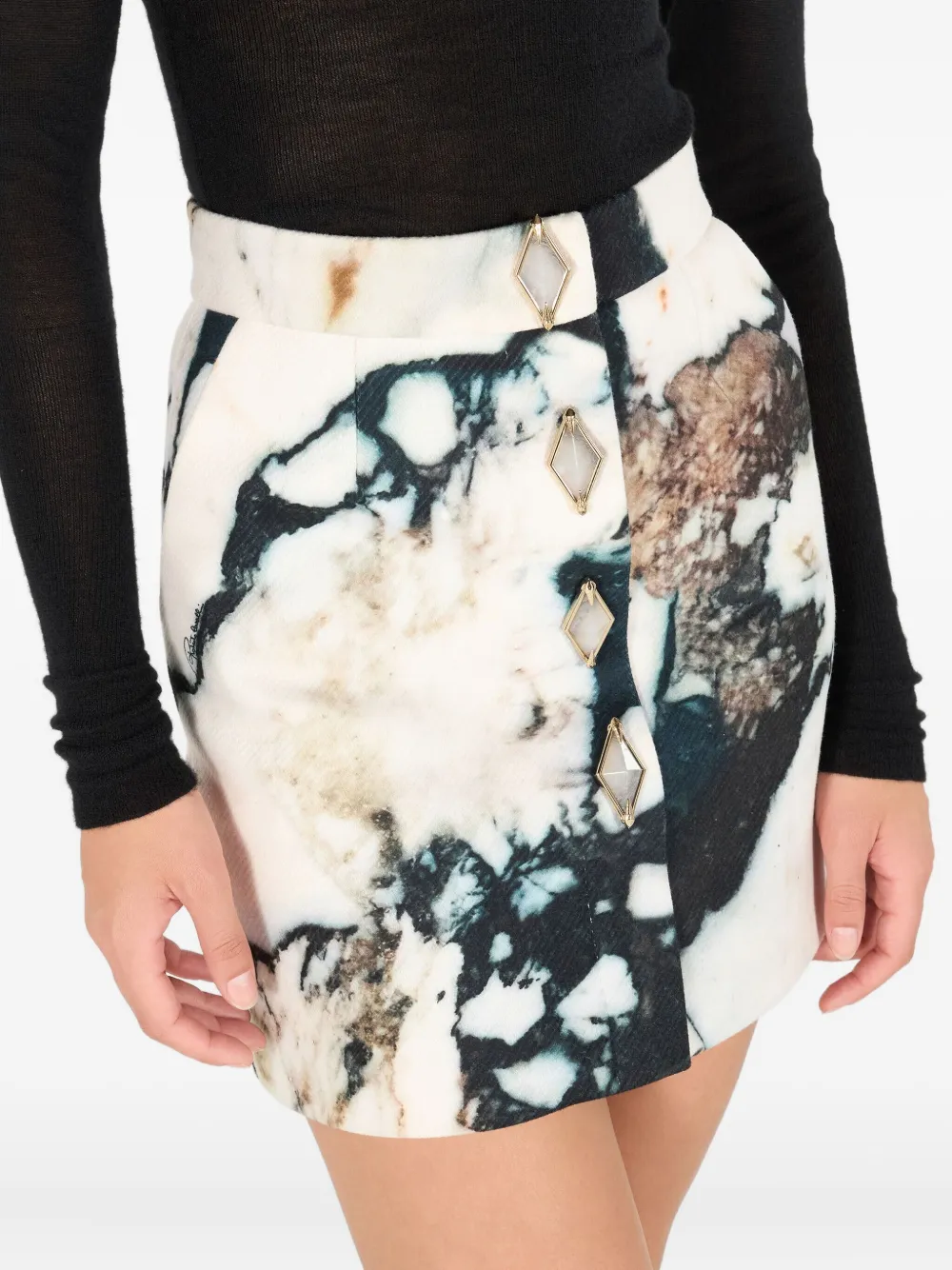 Roberto Cavalli Marble-print Button Mini Skirt In Neutral