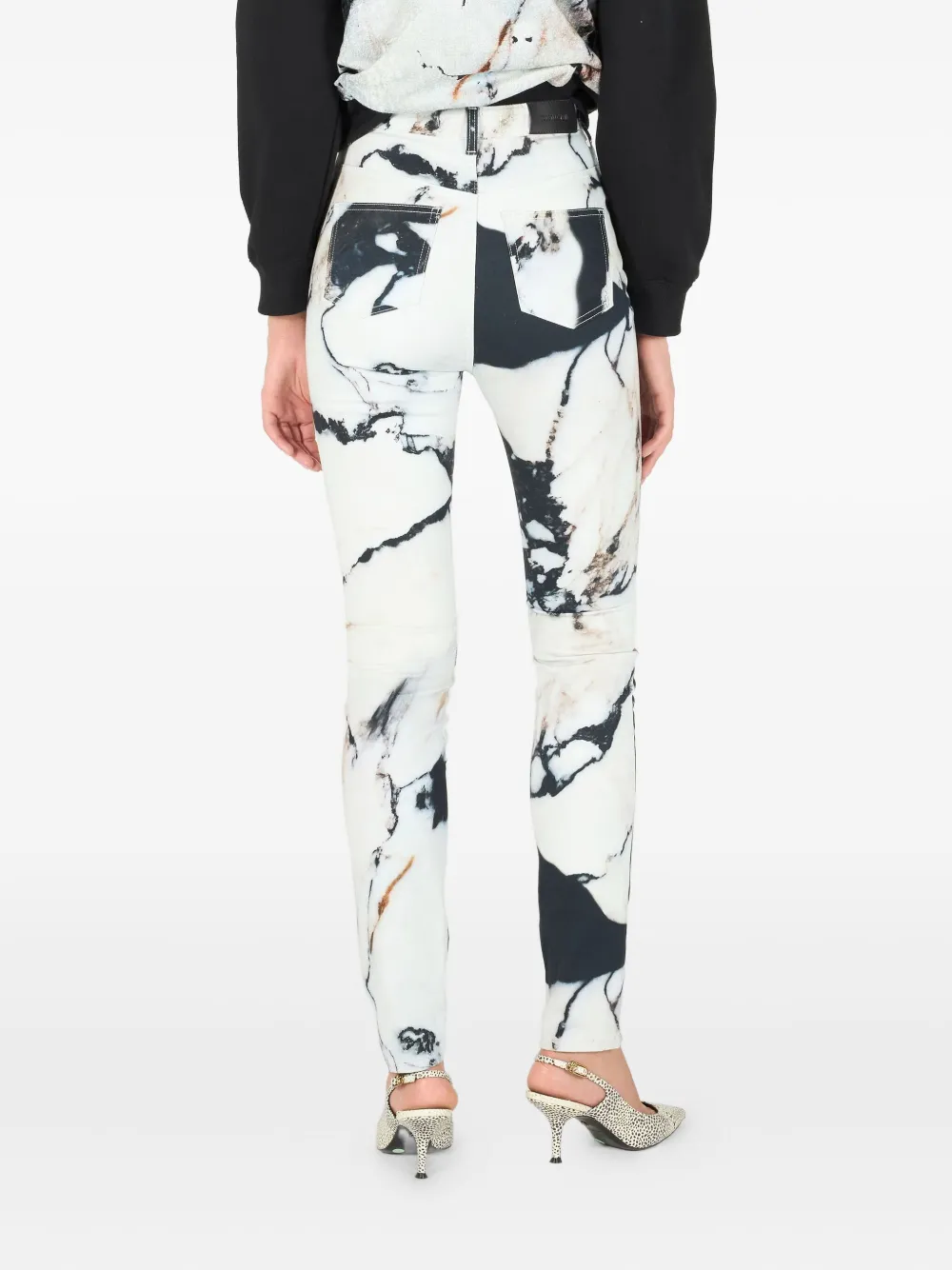 Roberto Cavalli Skinny broek met marmerprint Zwart