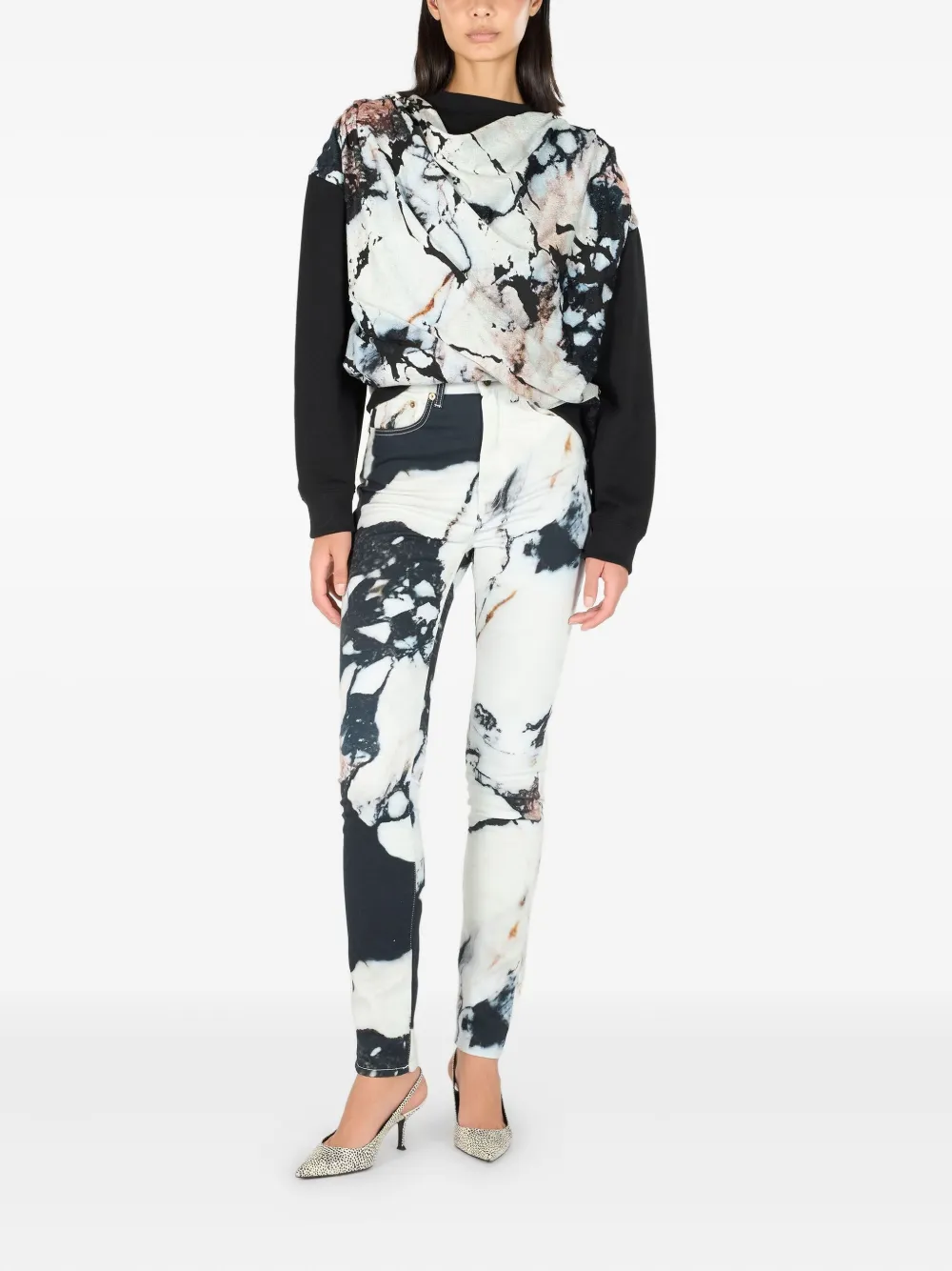 Roberto Cavalli marble-print skinny trousers - Zwart