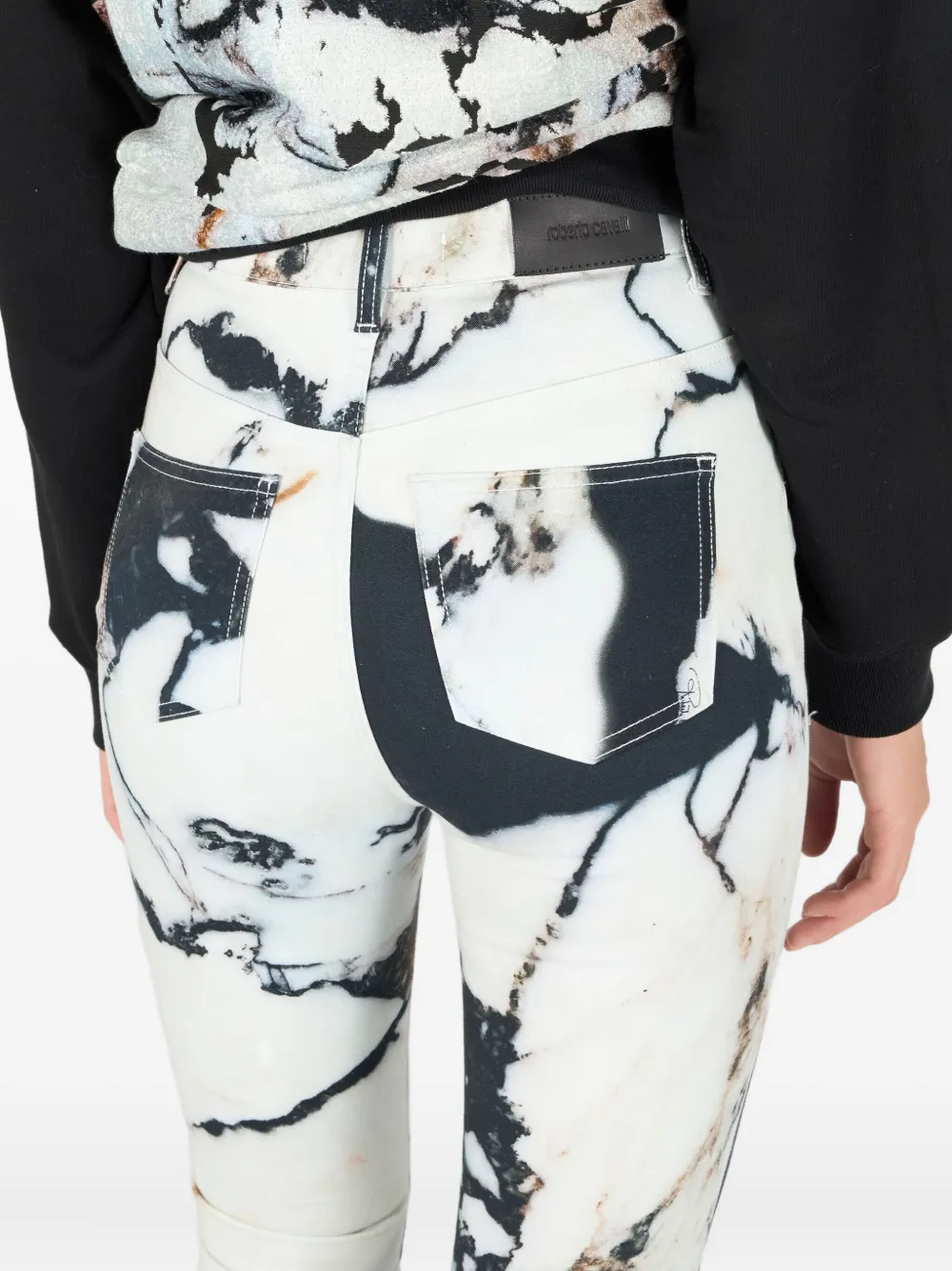 Roberto Cavalli Skinny broek met marmerprint Zwart