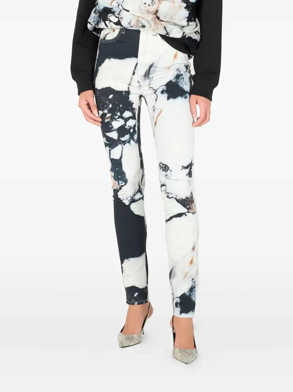 Roberto Cavalli Skinny broek met marmerprint Zwart