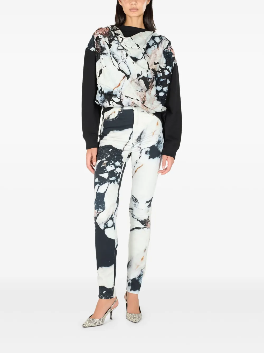Roberto Cavalli Skinny broek met marmerprint Zwart
