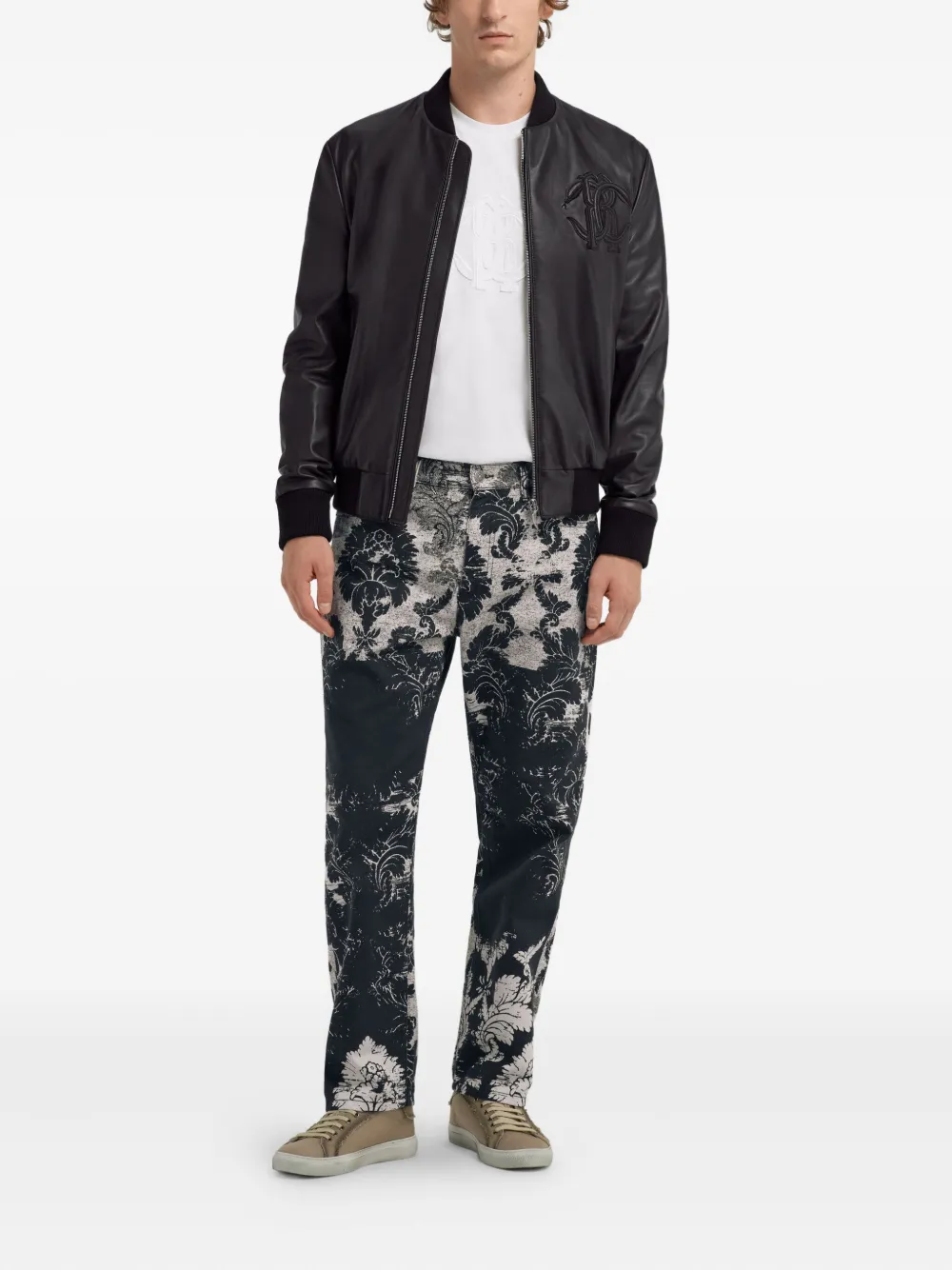 Roberto Cavalli Embossed Leather Jacket In Black