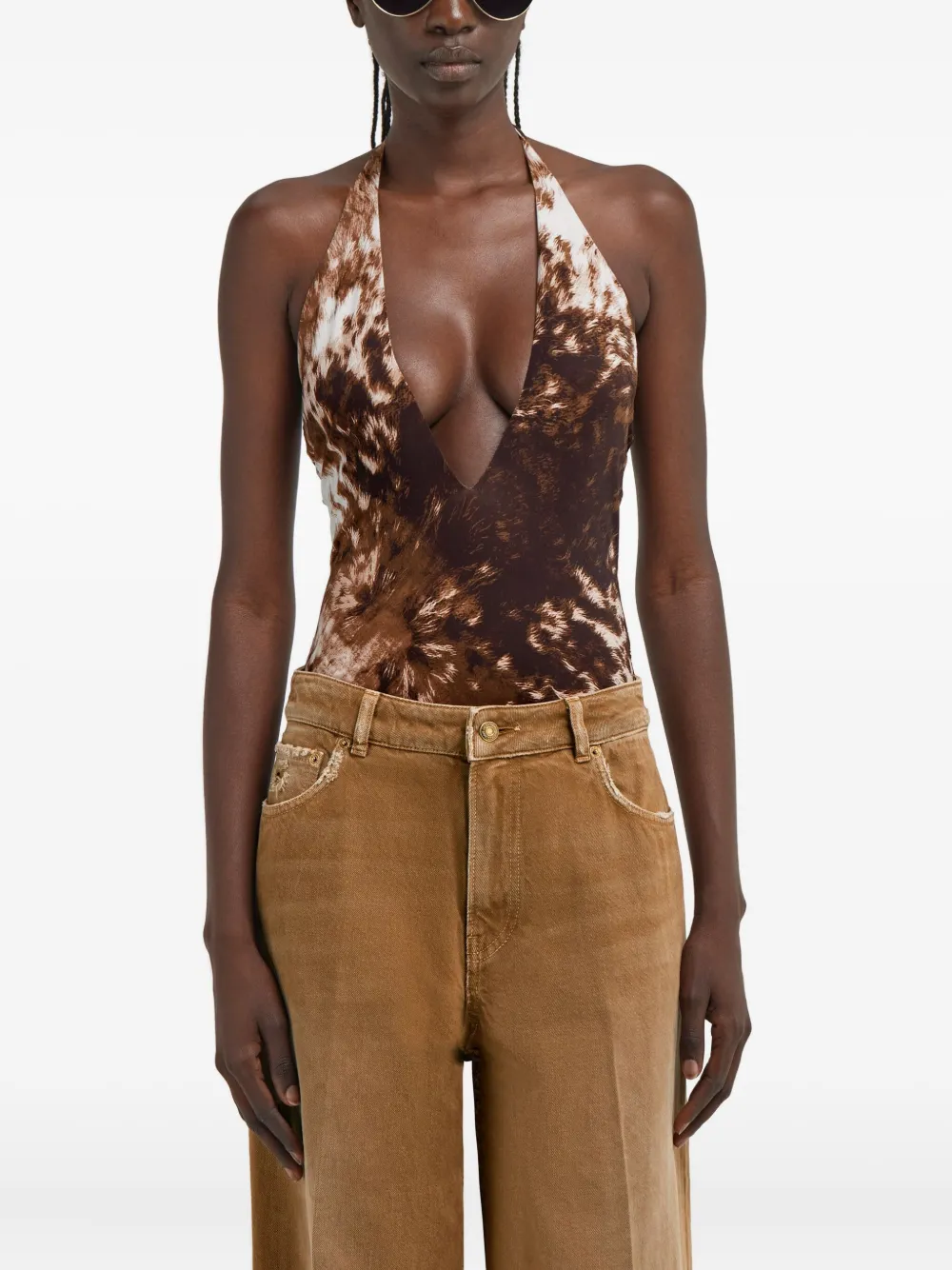 Roberto Cavalli Body met appalosaprint Bruin