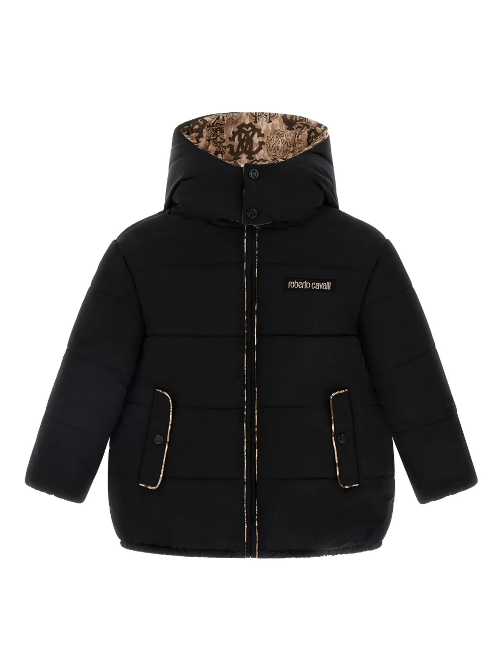 Roberto Cavalli logo-embroidered hooded jacket - Nero